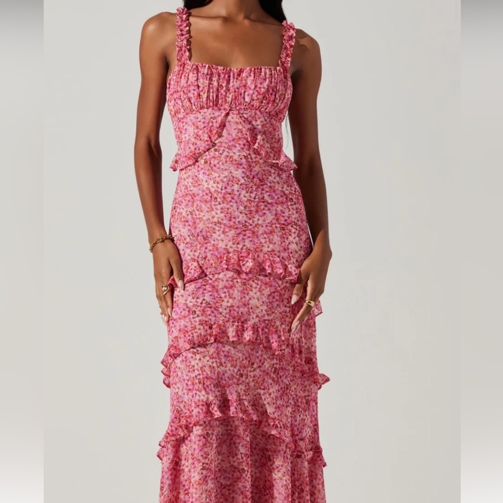 Astr Pink Floral Ruffle Maxi Dress